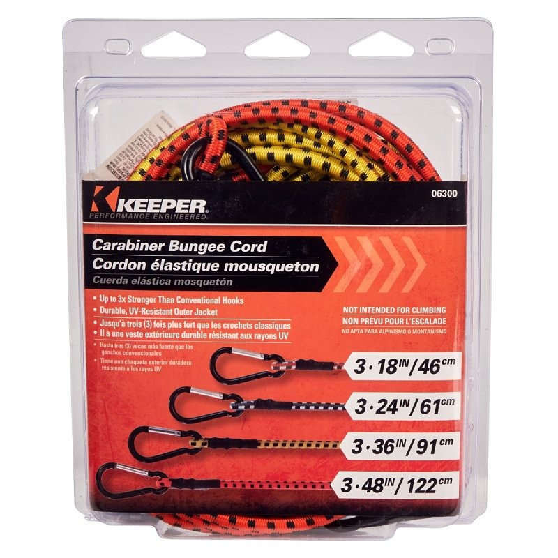 Keeper - Carabiner Bungee Cords, 12 Pack in Assorted Colors and Sizes