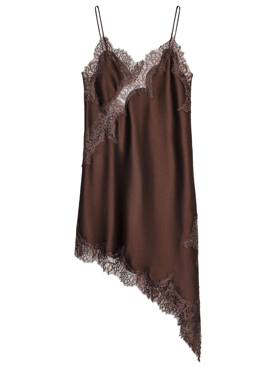 Zara - Zw Collection Asymmetric Lace Dress - Women - Brown - Women