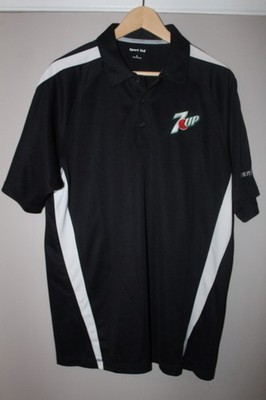 7UP Polo Shirt Black White Strip Sport-Tek Mens Short Sleeve Shirt SZ Large
