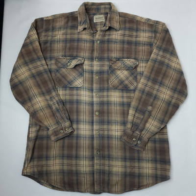 C.E Schmidt Workwear Plaid Button Up Flannel Shirt Mens LT Tall Brown Beige Blue