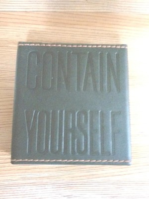 ''Contain Yourself'' Embossed Paperweight Modulus Leather 3'' Square 10 oz EC 
