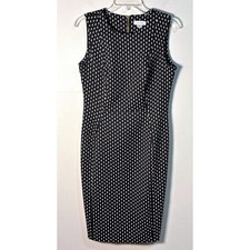 Calvin Klein Sleeveless Sheath Dress Black White Geometric Print Workwear Size 8