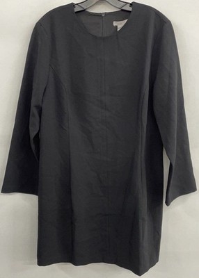NEW H&M Size L Mini Shift Dress Black Long Sleeve Zip Casual Round Neck NWT