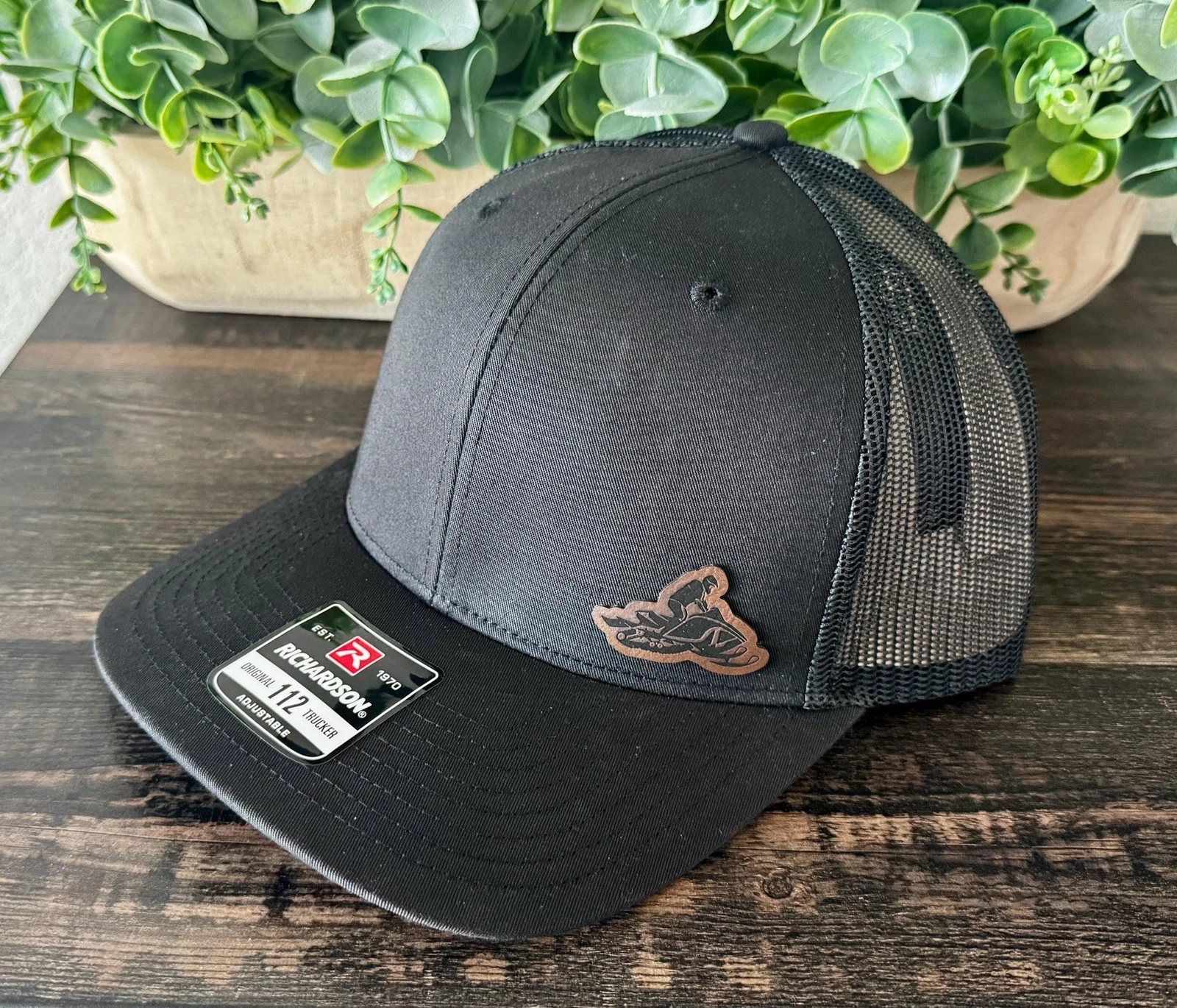 Snowmobiling Leather Patch Snapback Trucker Hat Snowmobile Winter Sports