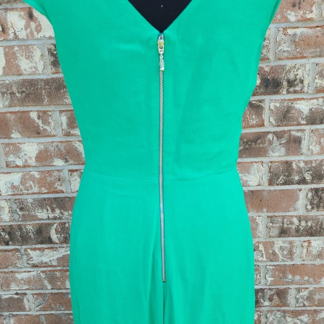 Abito midi donna Kate Spade Lucia taglia 8 zip retro foderato verde scollo a V aderente svasato