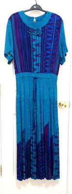 NEW VTG Carole Little BOHO Peasant Long Maxi Dress 8 Medium Teal Purple Short Sl