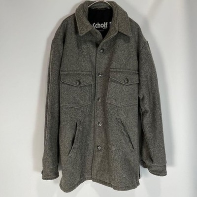 Schott Single Breasted Pea Coat Jacket Silver Buttons Vintage Wool Gray M USA