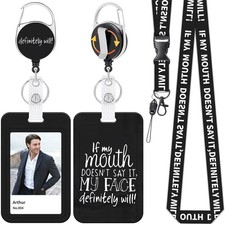 Funny Retractable ID Badge Vertical Holders 2Oval Reels 1Lanyard, Black
