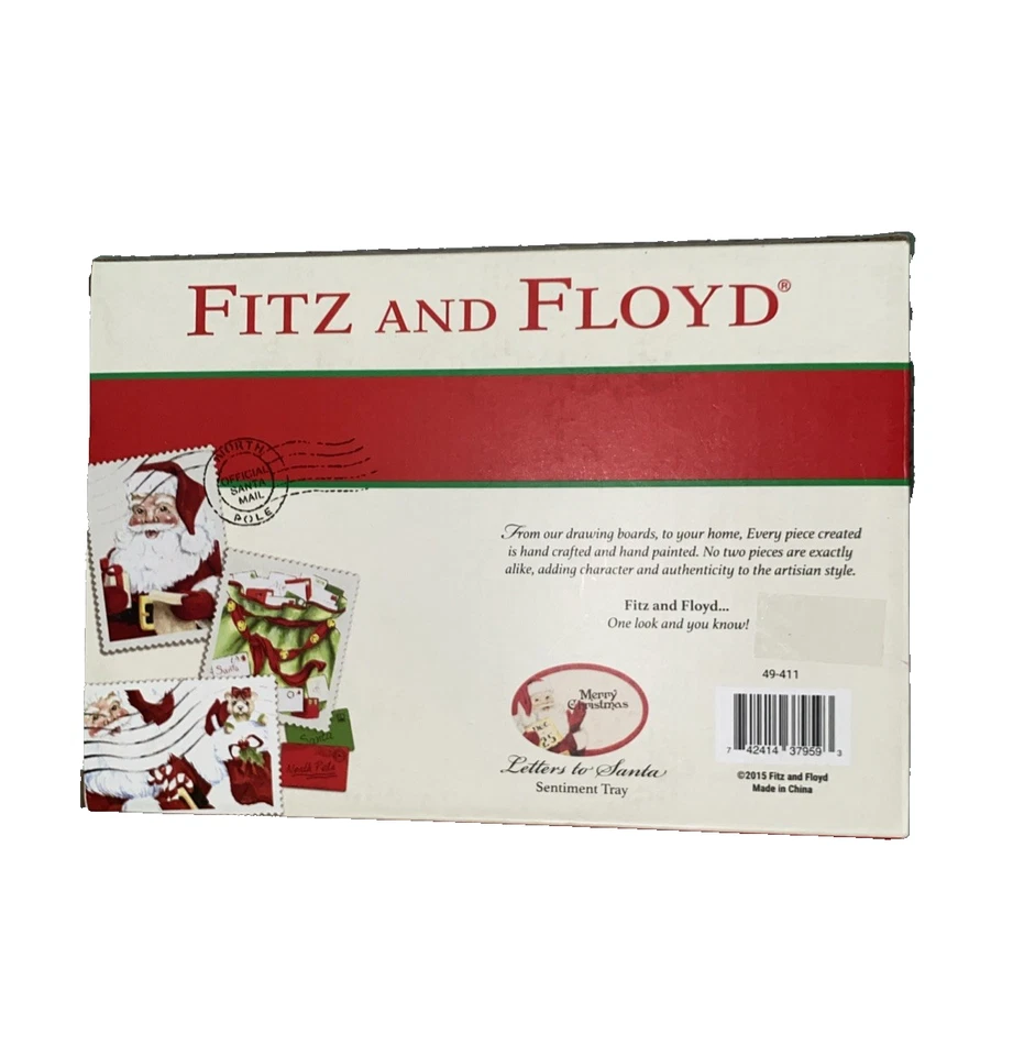 Fitz and Floyd Ceramic 'Letters to Santa' Sentiment Tray Hand-Painted Boxed EUC! - Image 3 of 4