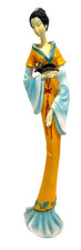 Hübsche japanische Dame Geisha Mädchen Kimono große Figur gelb blau 38 cm