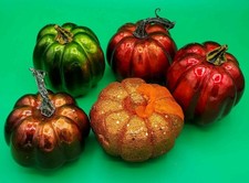 Set of 5 4"Pumpkins Metallic Red/Gold/Green Fall/ Autumn or Halloween Decoration