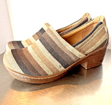 BOC Born Concept Nadiyya Striped CLOGS Ladies 10M Brown Tan Linen Mules Shoes