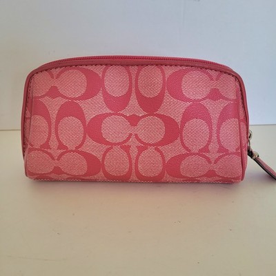 Coach Signature C Pink White Stripe Makeup Cosmetic Bag Pouch