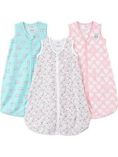 Baby Girls' 3-Pack Cotton Wearable Blankets, Hearts/Owls, Small