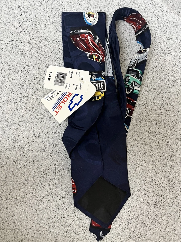 Corbata retro Automobilia 100 % seda estampado coche Chevrolet Corvette vintage Foto 3 de 4