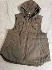 Wrangler Workwear Vest Mens Large Brown Full Zip Hooded Insulated