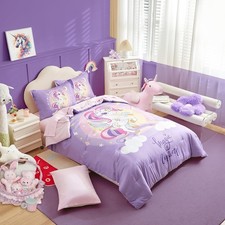 Girls Bed in a Bag Full Size Purple Unicorn Comforter Set with Rainbow Star ...