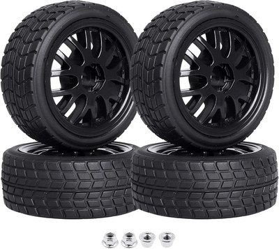 Pre-Glued OD 2.56'' 12Mm Hex Wheels Rims & Rubber Tires 26Mm for 1/10 Scale on Ro