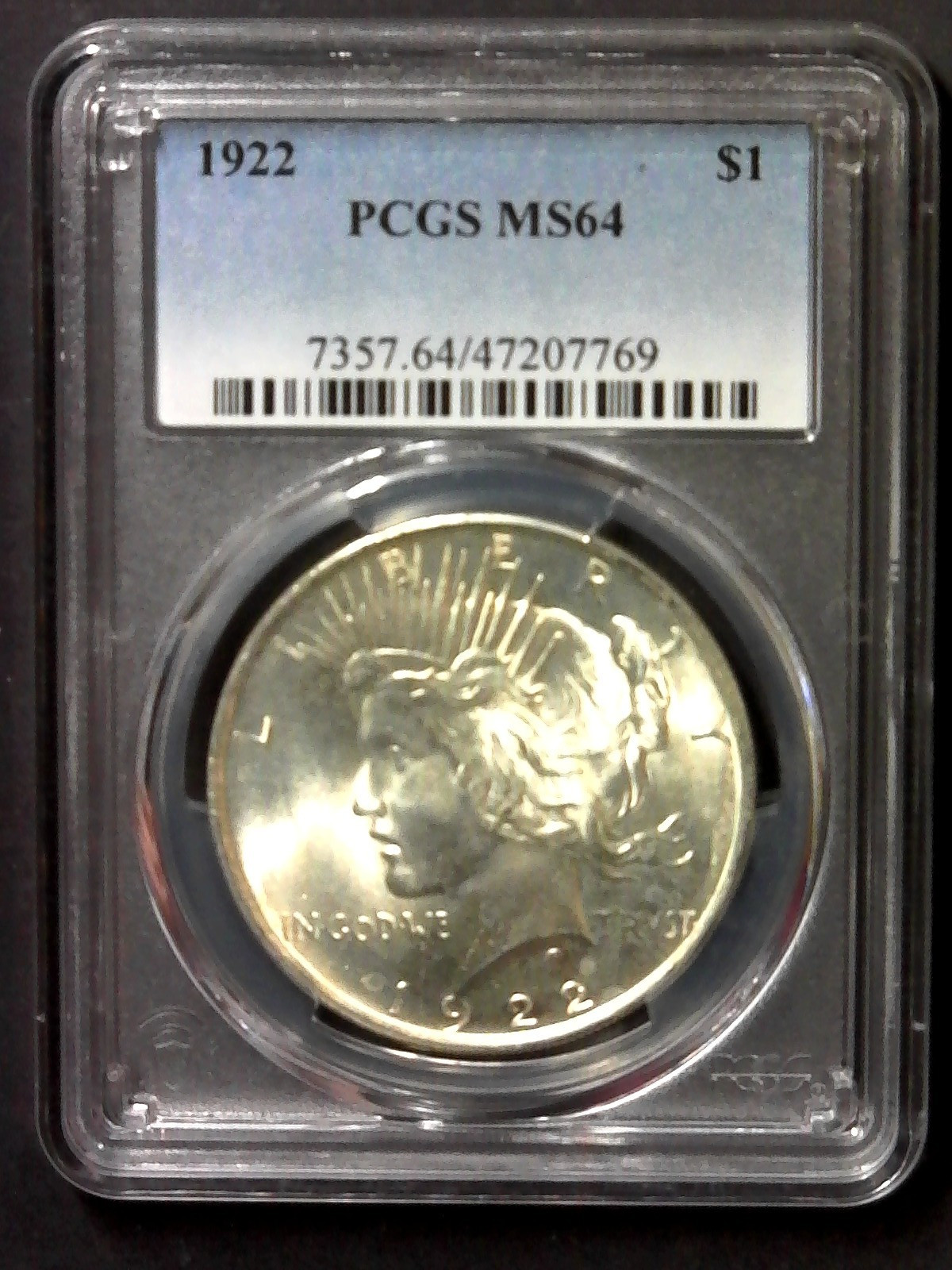 1922 $1 Peace Silver Dollar MS64 PCGS Nice Coin