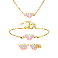 Child Baby Girls Kids Bracelet Necklace Earrings Jewelry Set Pink Butterfly