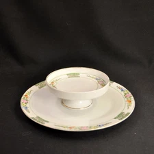 Nippon Cheese Cracker 2 Tier Plate Rising Sun Floral Hand Painted Gold 1911-1918