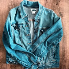 Old Navy Girls Denim Jacket XL 14 Blue Jean Jacket Button Front Stretch Pockets