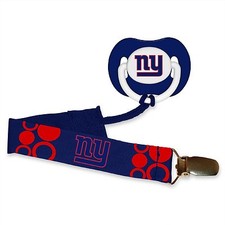 NEW YORK GIANTS BABY PACIFIER WITH CLIP NEW BPA FREE NEW OFIICIALLY LICENSED