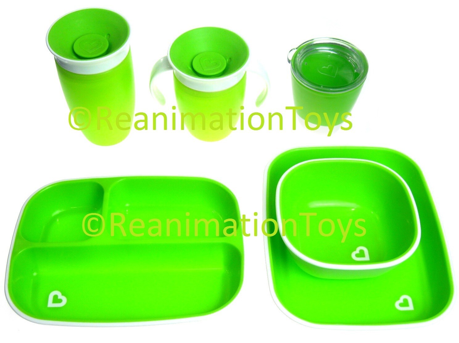 Munchkin Splash Toddler Divided Plate 360° Sippy Cup Bowl BPA Free Set Lot Green