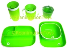 Munchkin Splash Toddler Divided Plate 360° Sippy Cup Bowl BPA Free Set Lot Green