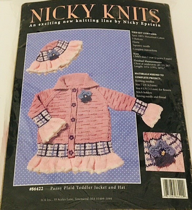 SALE-NICKY EPSTEIN Knits #86422 Knitting Kit-Toddler PANSY PLAID JACKET & HAT