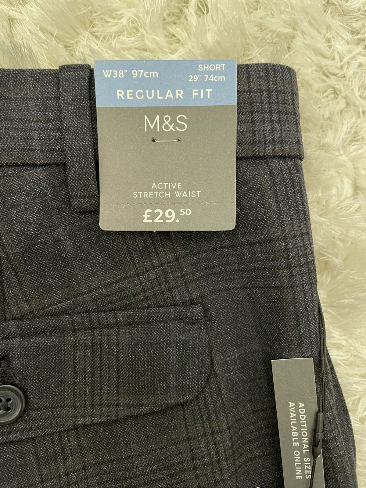 M&S Men’s Regular Fit Trousers With Active Stretch Waist W38 L29 Short