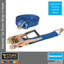 Silverline Ratchet Tie Down Strap J-Hook Lifting Handling Heavy Duty Cargo Lash