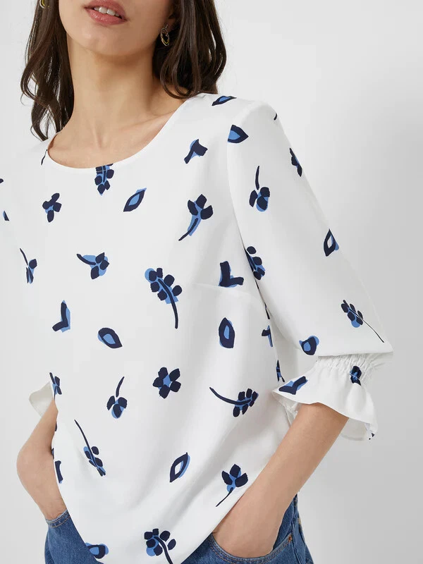 French Connection Bhelle Crepe Light 3/4 Sleeve Womens Top Winter White RRP £50