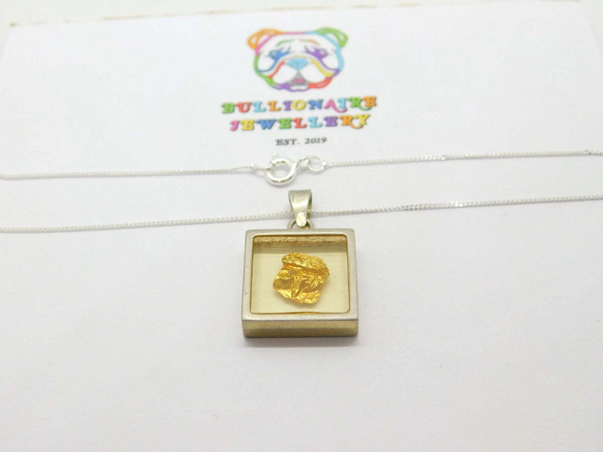 Sterling Silver Preserved 24k Gold Leaf Pendant Necklace Vintage