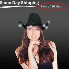 LED Light Up Flashing Sequin Black Cowboy Hats / Cowgirl hats - Pack of  96