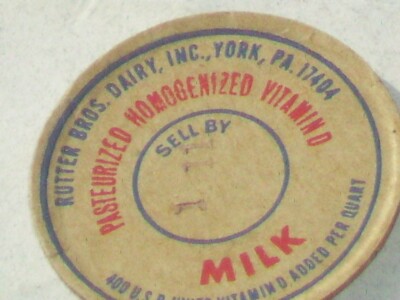 2 vintage used Rutter Bro's dairy, inc. York, Pa. milk bottle caps