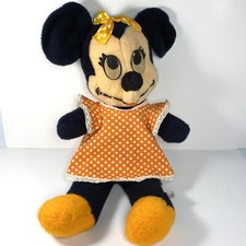 Vintage 1960's Walt Disney Minnie Mouse Plush Doll Orange Dress RARE Disneyana