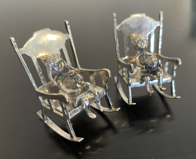 Sterling Silver Figures Boy w/Ball Girl w/Flowers Sculptures in