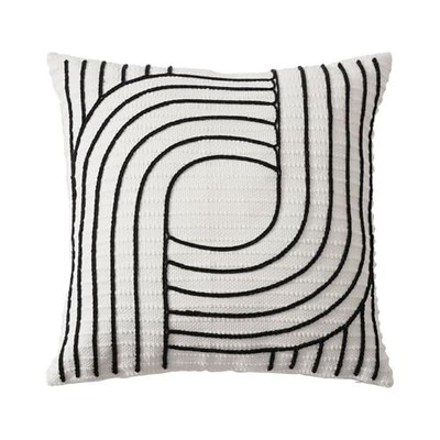  White cotton throw pillow cover - Decorative Linear Geometric 18x18'' Circle