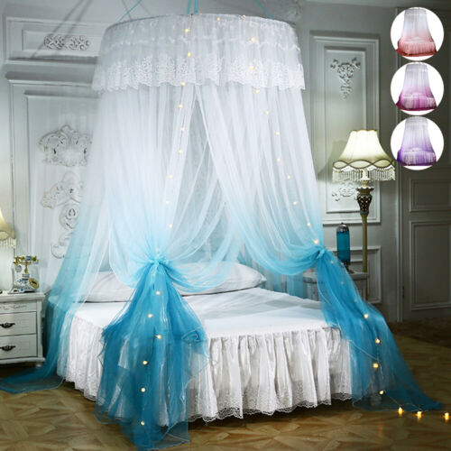 Elegant Lace Bed Canopy Mosquito Net Ceiling-Mounted Princess Tent Bed Curtains - Foto 1 di 12