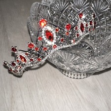 Red Rhinestones SILVER Princess Crown Tiara for Girls Birthday Hair Accessory