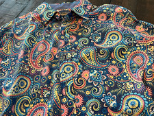 NWT - Mens CREMIEUX Blue Paisley Print Cotton Dress Shirt LARGE-TALL 