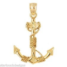 New 14k Yellow Gold 3D Anchor Pendant