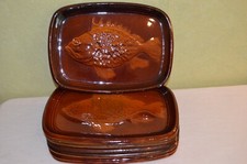 8 Assiettes Plats à Poisson en Barbotine ST Clément N° 1304 Marron