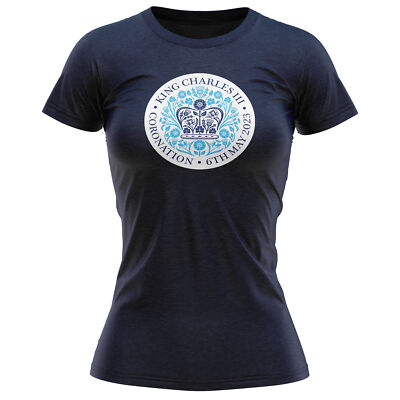 Königskrönung Damen T-Shirt blau Emblem 2023 King Charles III Souvenirs