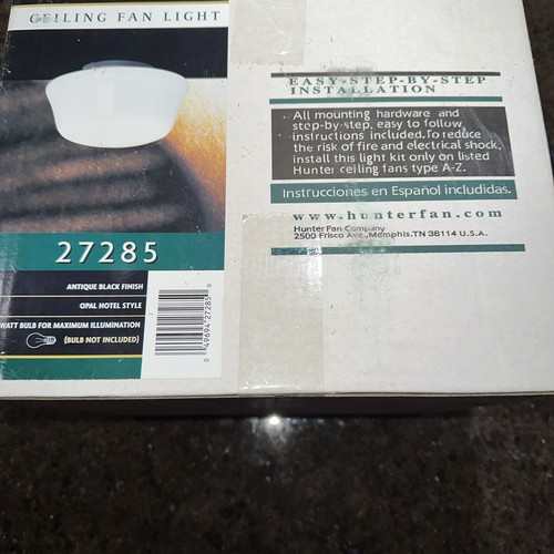 NEW Hunter Opal Hotel Style Antique Black Schoolhouse Glass Bowl Light Kit 27285 - Picture 5 of 9