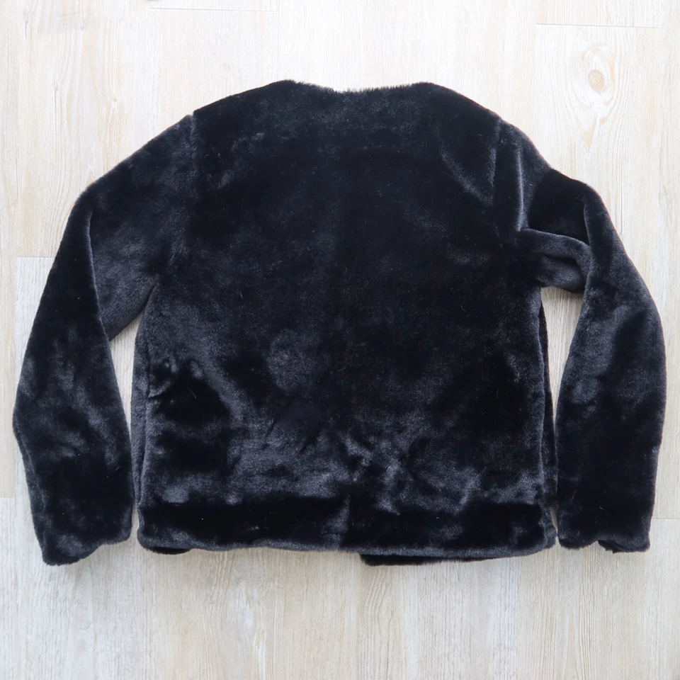 H & M разделенный черный искусственного меха пальто размер XS длинным рукавом глаз застежки карманы мягкий - Изображение 3 из 4