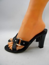 CHRISTIAN DIOR Black Patent Leather D Logo Cross Strap Slide Heels Sandals 36.5