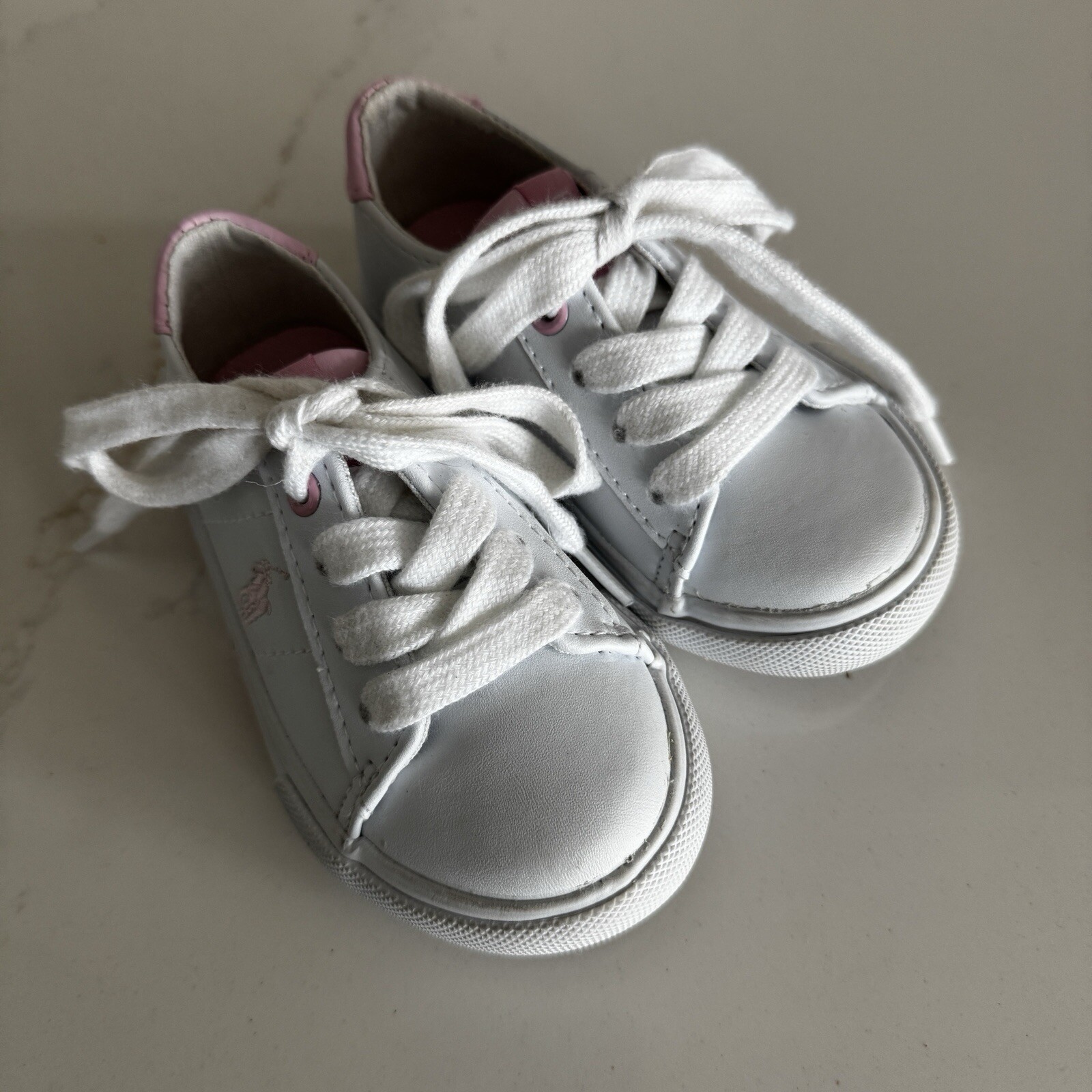 Polo Ralph Lauren sneakers in pelle bambina 5 bianche stringate rosa pony