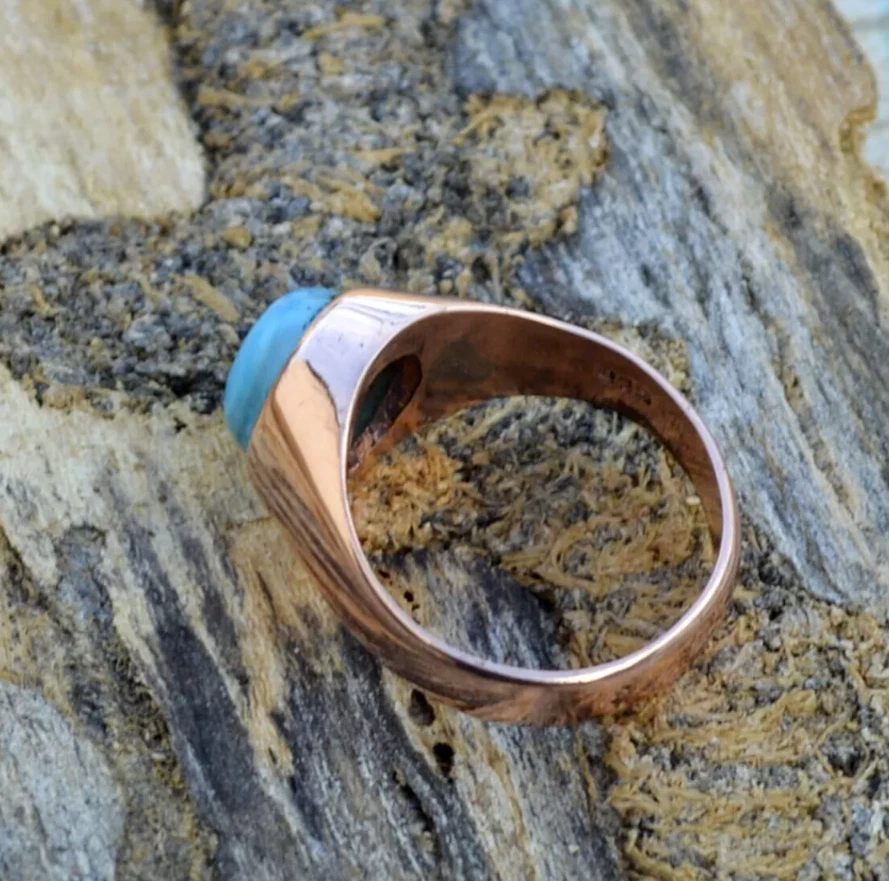 Natural Blue Turquoise Men's Ring Sterling Silver Handmade Gemstone Signet Rings - Image 4 of 4